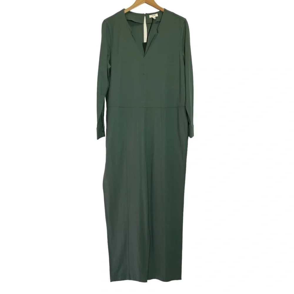 Billy Reid Long Sleeve V-Neck Jumpsuit in Forest Green - Picture 2 of 14